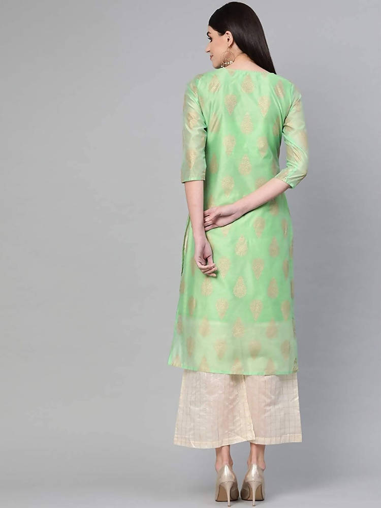Yufta Women Green & Off-White Printed Kurta with Palazzo | Grocsy