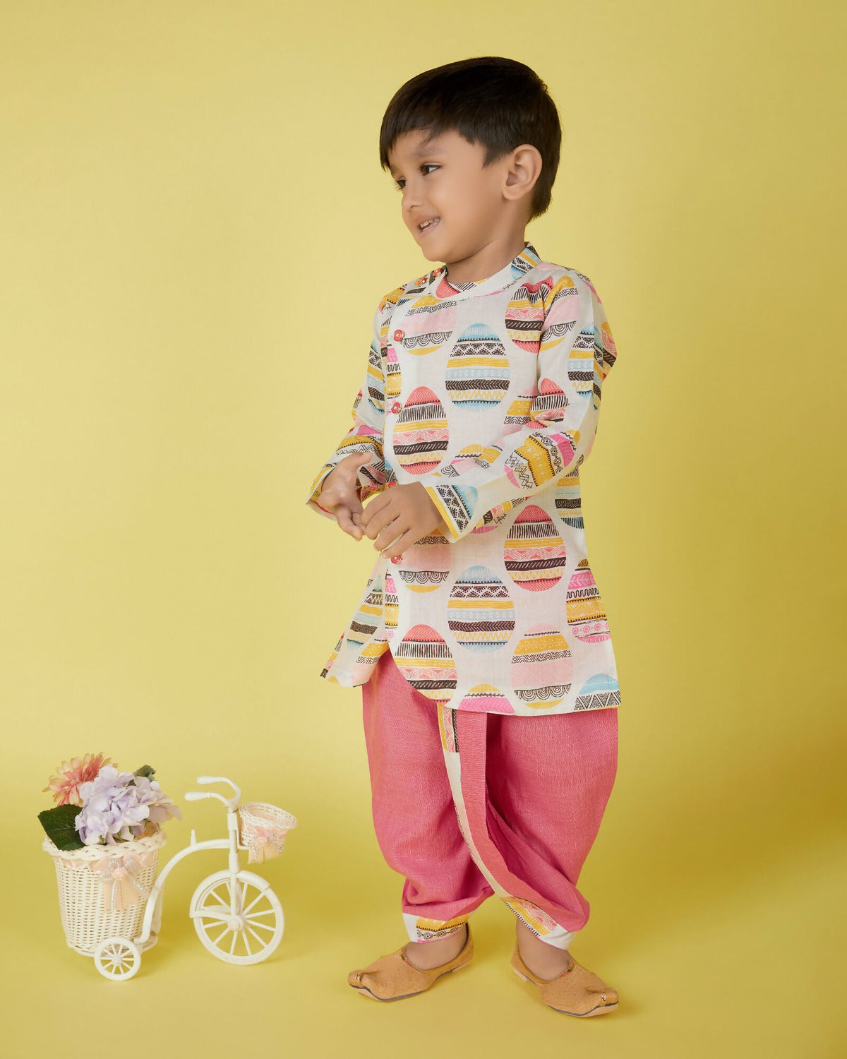 Joban Fashion Kids Island Cotton Full Sleeves printed Kurta and Solid Dhoti - Pink | Grocsy