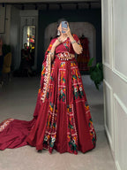 Vastranavya Navaratri Special Rayon with Printed Silk Lehenga with Stitched Choli - Mustard | Grocsy