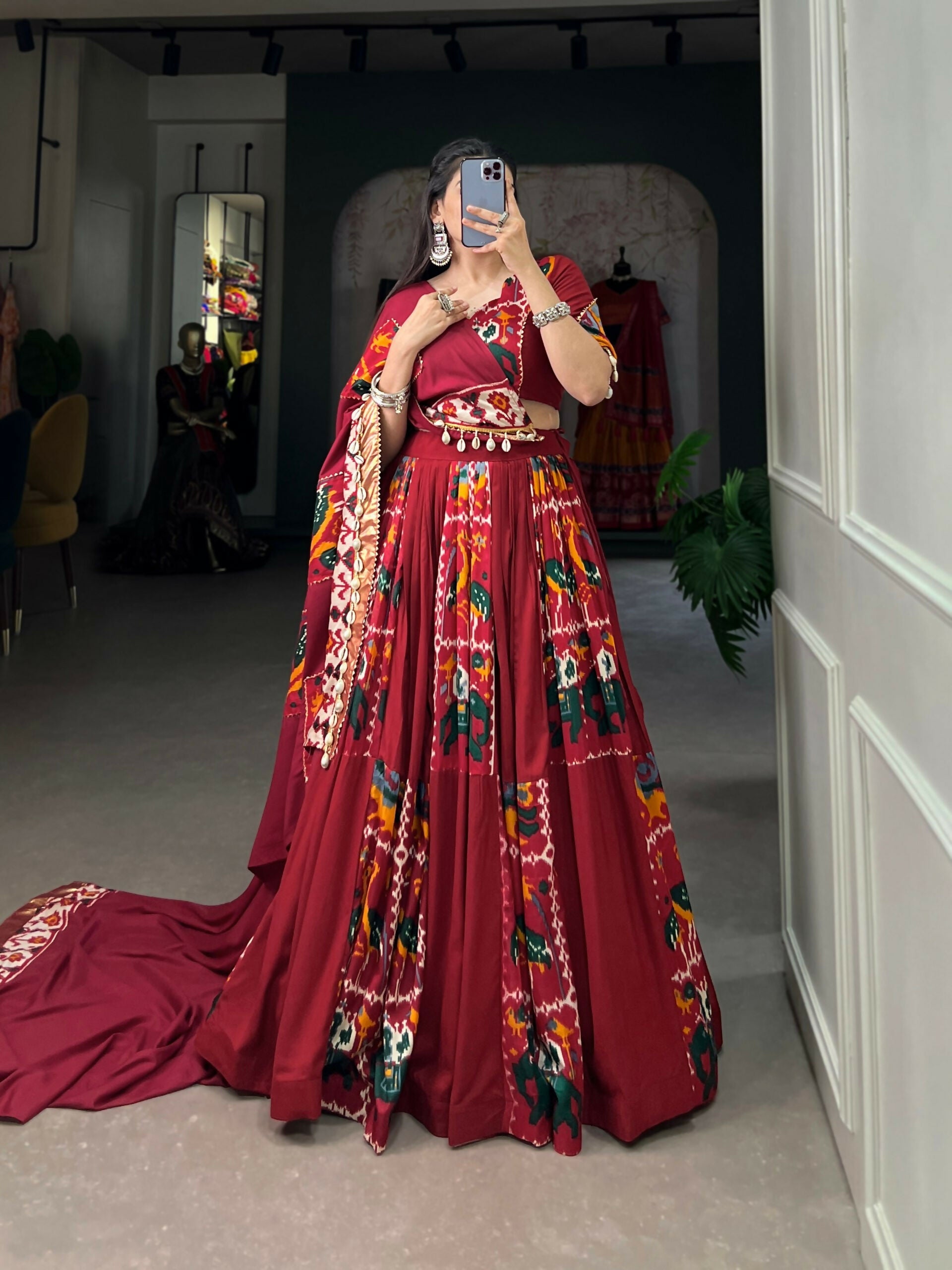 Vastranavya Navaratri Special Rayon with Printed Silk Lehenga with Stitched Choli - Mustard | Grocsy