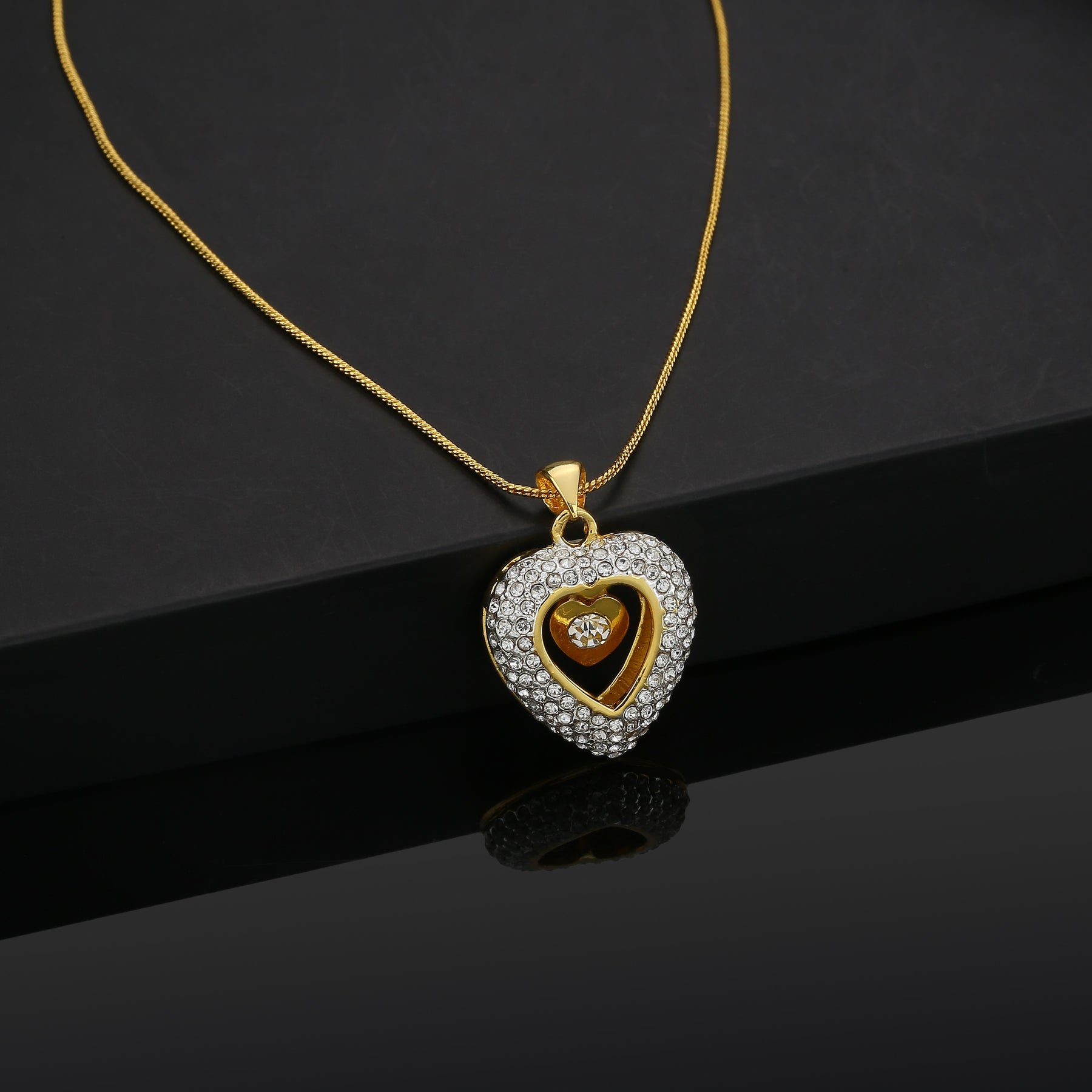 Estele Gold-Polished Trendy Fashionable Heart Designer Pendant Necklace with Chain for Girls & Women | Grocsy