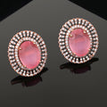 Estele Rose Gold-Polished CZ Circular Designer Stud Earrings with Mint Pink Stones for Women