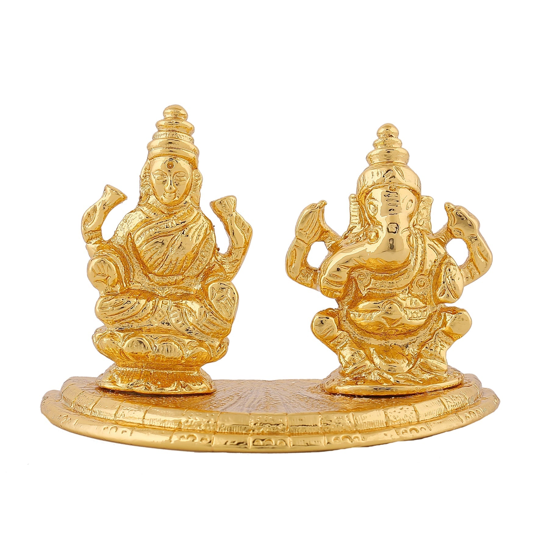 Estele Gold-Polished Goddess Laxmi & Lord Ganapati Idol for Pooja & Car Decor | Grocsy