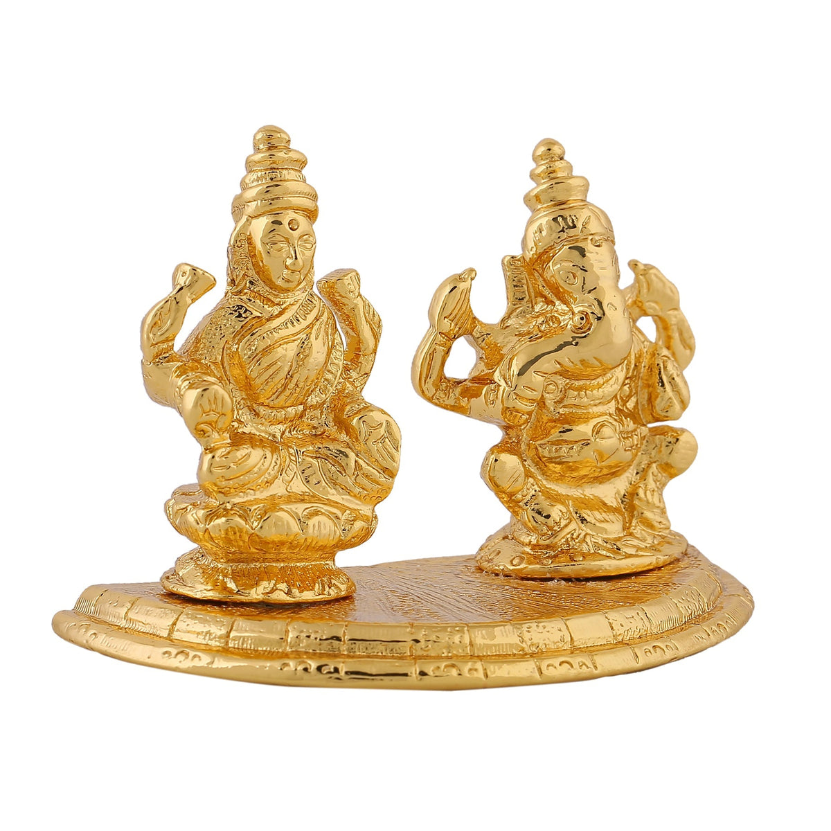 Estele Gold-Polished Goddess Laxmi & Lord Ganapati Idol for Pooja & Car Decor | Grocsy