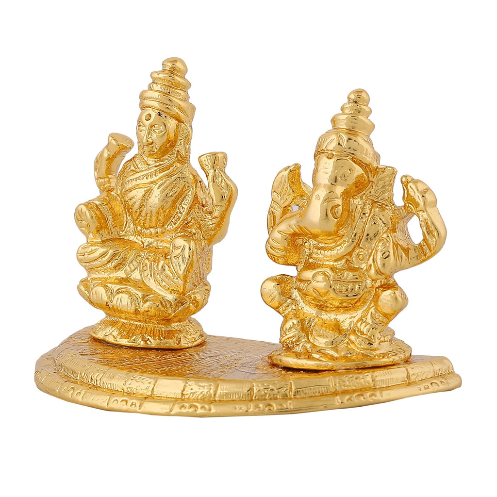 Estele Gold-Polished Goddess Laxmi & Lord Ganapati Idol for Pooja & Car Decor | Grocsy