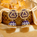 Estele Gold-Polished Blue Meenakari Traditional Kundan Jhumki Earrings with Pearls for Women