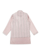 Joban Fashion Kids Island Embroidery Sequence Full Sleeves Kurta, Pyjama Set with Nehru Jacket - Pink | Grocsy
