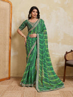 Teeya Creation New Trendy Leheriya Bandhani Georgette Saree For Daily Wear -Green | Grocsy