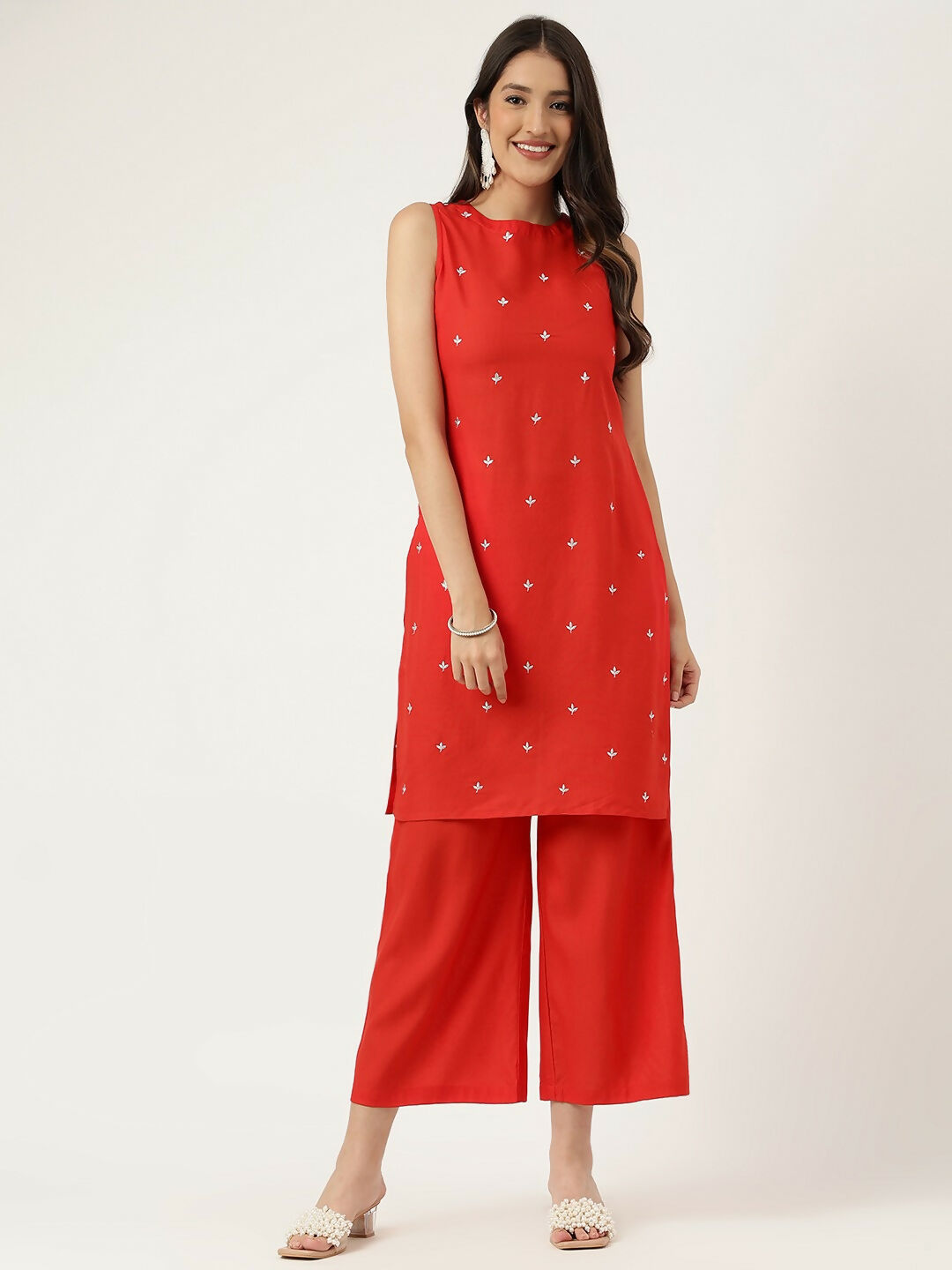 Joban Fashion Red Rayon and Embroidered Work Straight Kurta Bottom Set | Grocsy