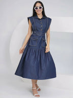 Joban Fashion Blue Denim Midi Dress | Grocsy