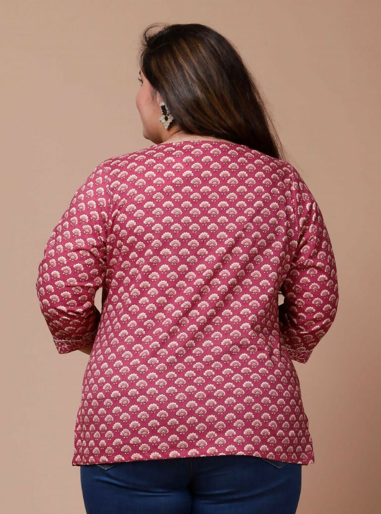 Miravan Women's Plus Size Pink Floral Printed Cotton Kurti | Grocsy