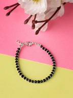 NVR Women Silver-Toned Black Brass Rhodium-Plated Link Bracelet