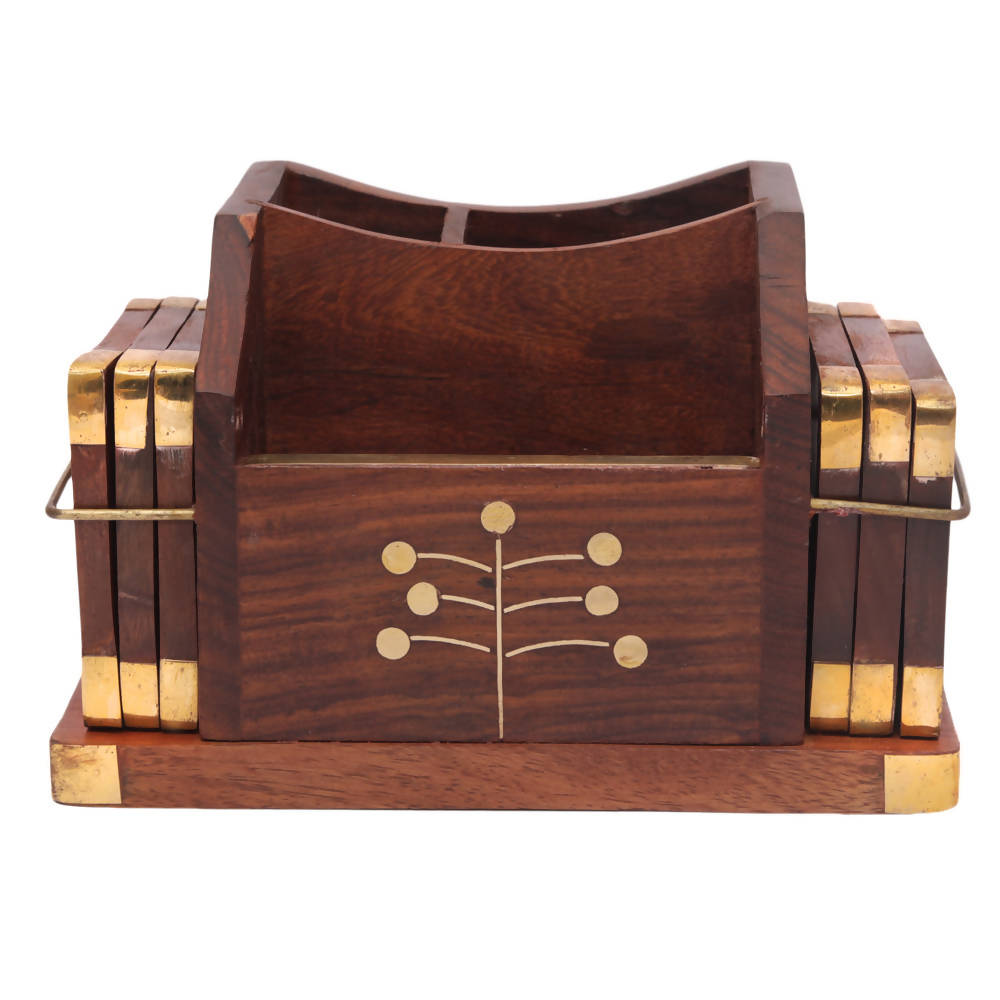 Nizalia Wooden Coaster And Pen Holder - Limited Time Offer | Grocsy