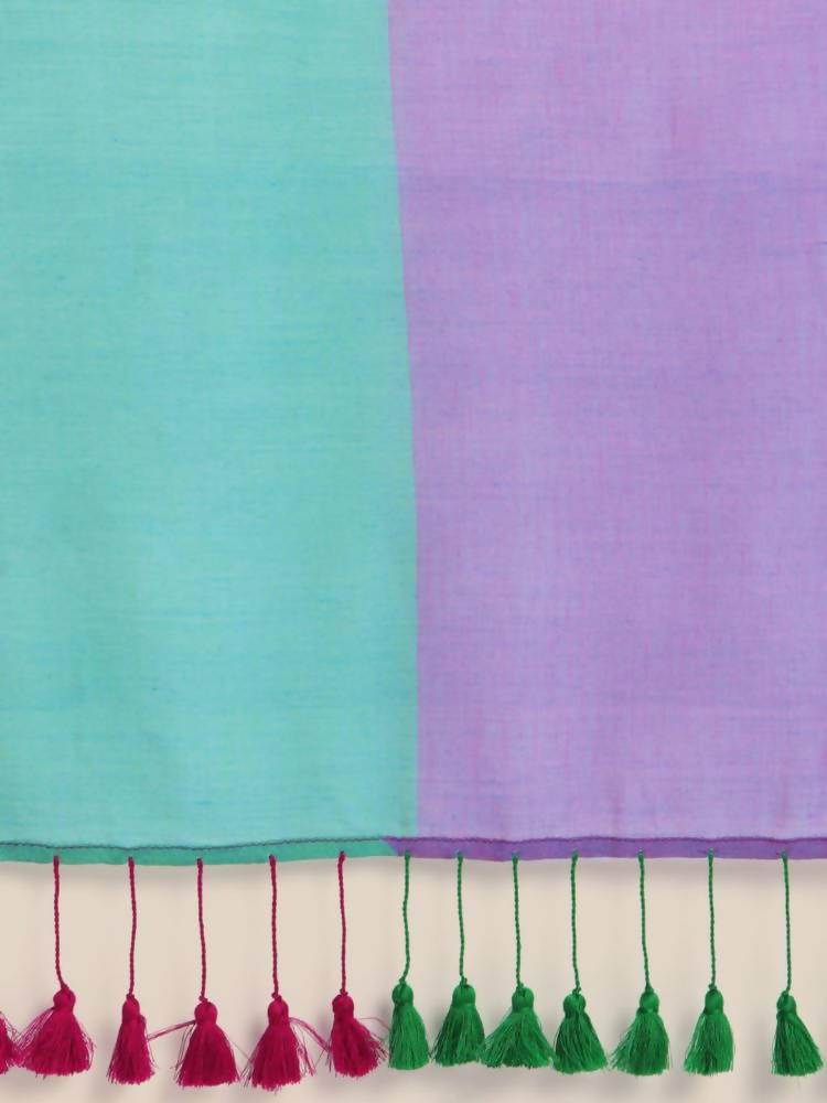Suta Purple Green Colourblocked Mul Saree | Grocsy
