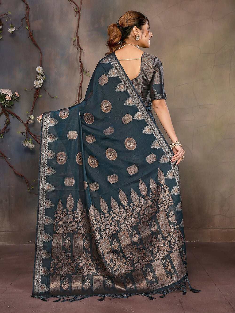 Joban Fashion Teal Blue Woven Jacquard Banarasi Silk Sarees | Grocsy