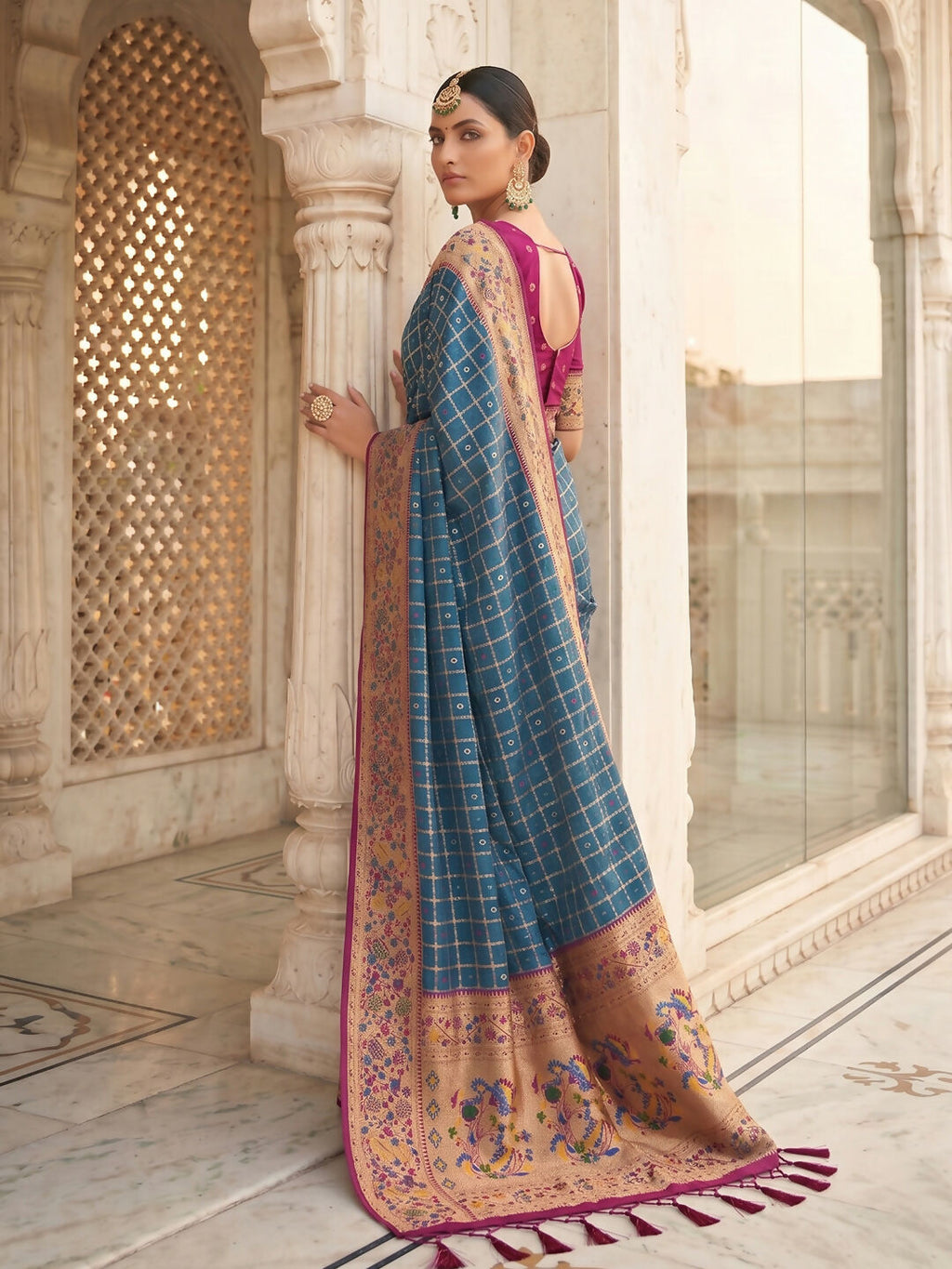 Shree Shyam Fashion Blue Banarasi Silk Blend Saree | Grocsy