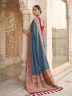 Shree Shyam Fashion Blue Banarasi Silk Blend Saree | Grocsy