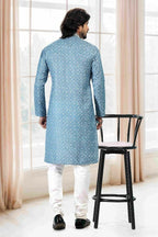 Raivat Ethnic Cotton Thread Work Kurta Pajama In Blue Colour | Grocsy