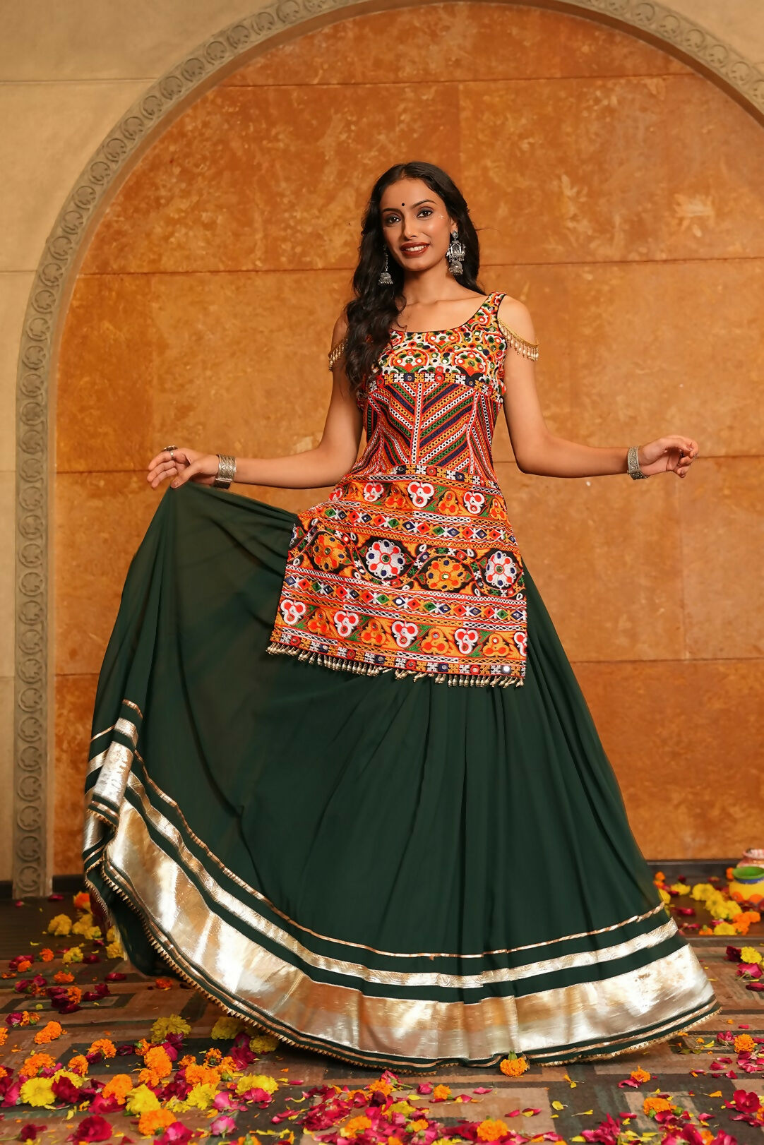 AI Fashion Green Georgette Designer Navratri Wear Lehenga Choli Collection | Grocsy