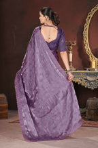 Vastranavya Lavender Jimmy Choo Silk 3mm Sequence work with Cross Stitch Embroidery work & Cutwork Border Saree | Grocsy
