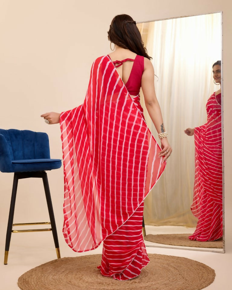 Red Georgette Designer Printed Ready To Wear Saree - Ibiza | Grocsy