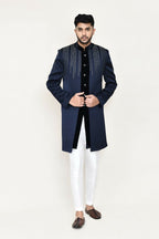 Joban Fashion Blue Colored Velvet Fabric Open Jacket, Indo Western With Straight Fit Pant | Grocsy