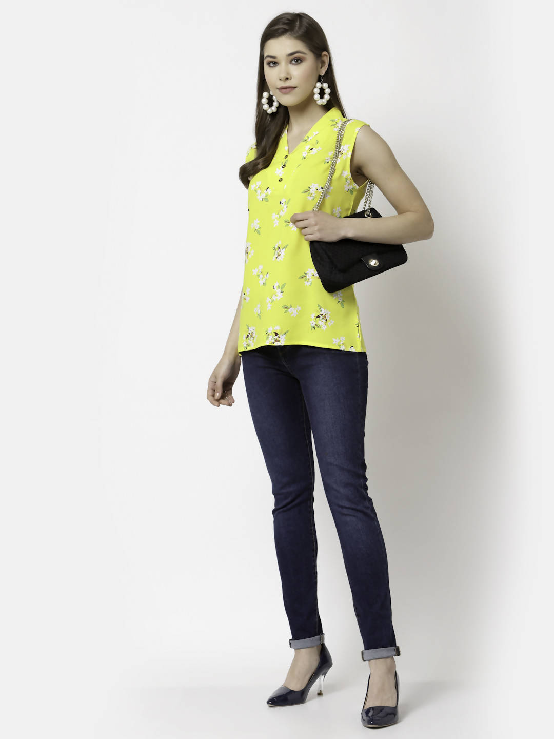 Myshka Printed Sleeveless V-Neck Casual Cotton Top For Women | Grocsy