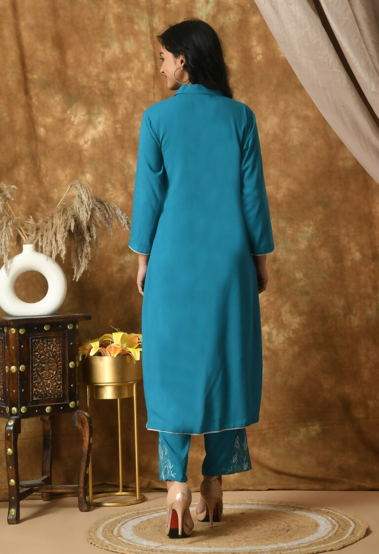Joban Fashion Blue Cotton Rayon Kurta Set | Grocsy