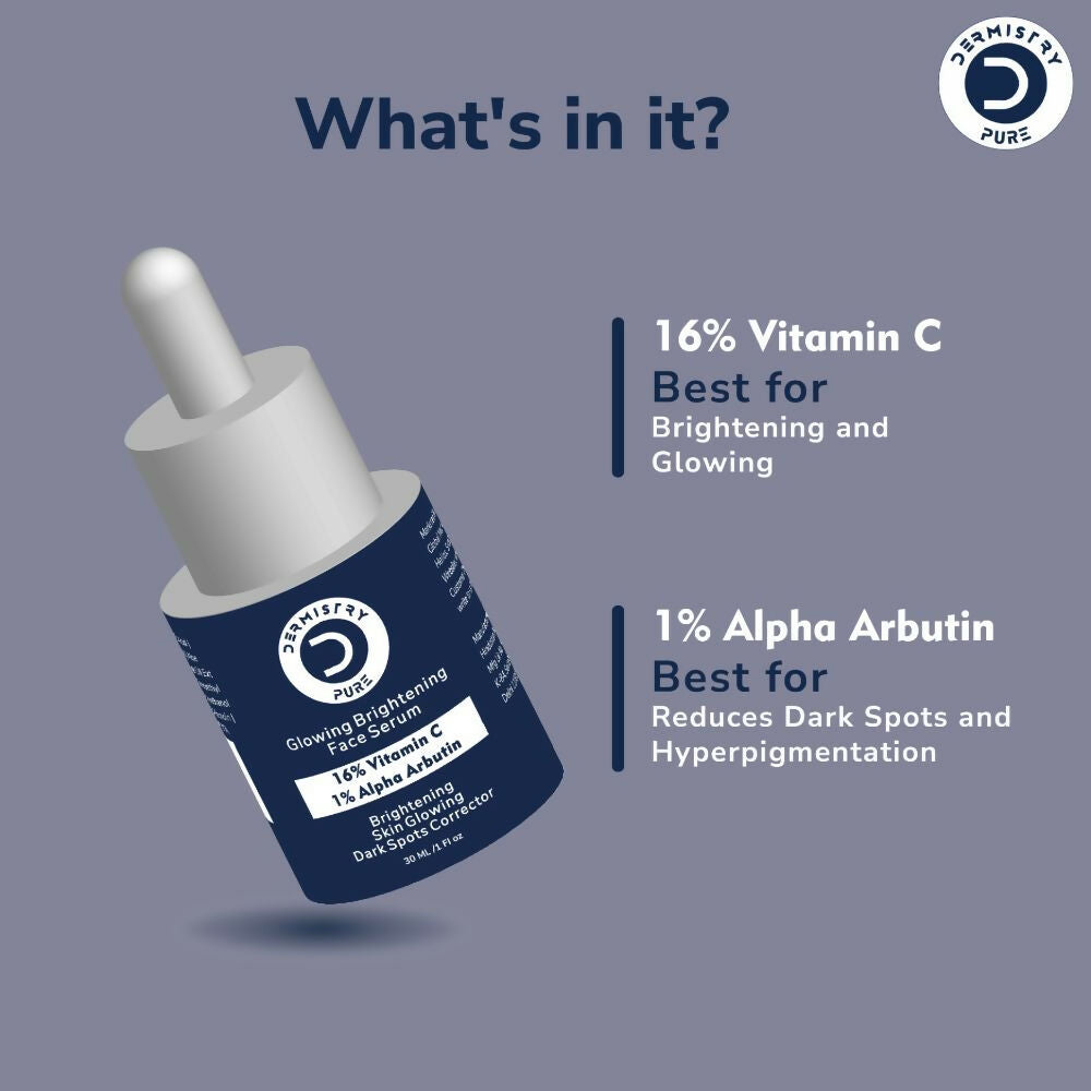 Dermistry Pure 16% Vitamin C 1% Alpha Arbutin Skin Light Bright Glowing Spot Corrector Face Serum | Grocsy