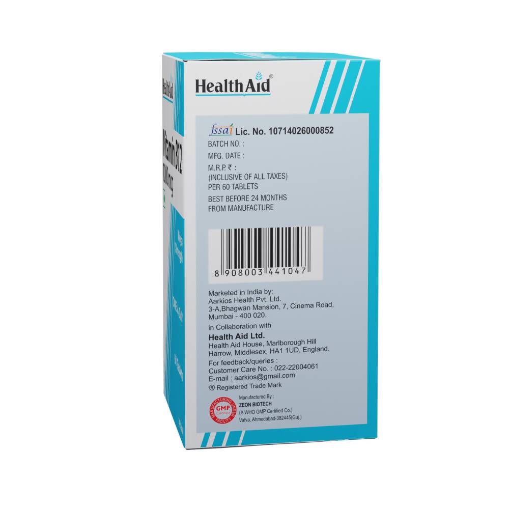 HealthAid Vitamin B12 1000 mcg Mega Strength Tablets - Limited Time Offer - Swadesiicart