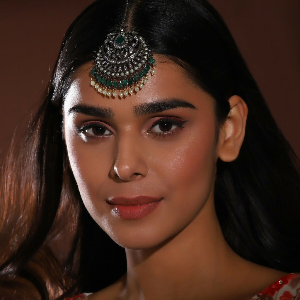 Diamond and Pearl Maang Tikka- Ruby Raang | Grocsy