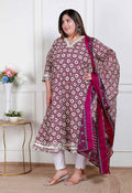 Miravan Plus Size Women'S Cream Embroidered Cotton Anarkali Kurta And Dupatta | Grocsy