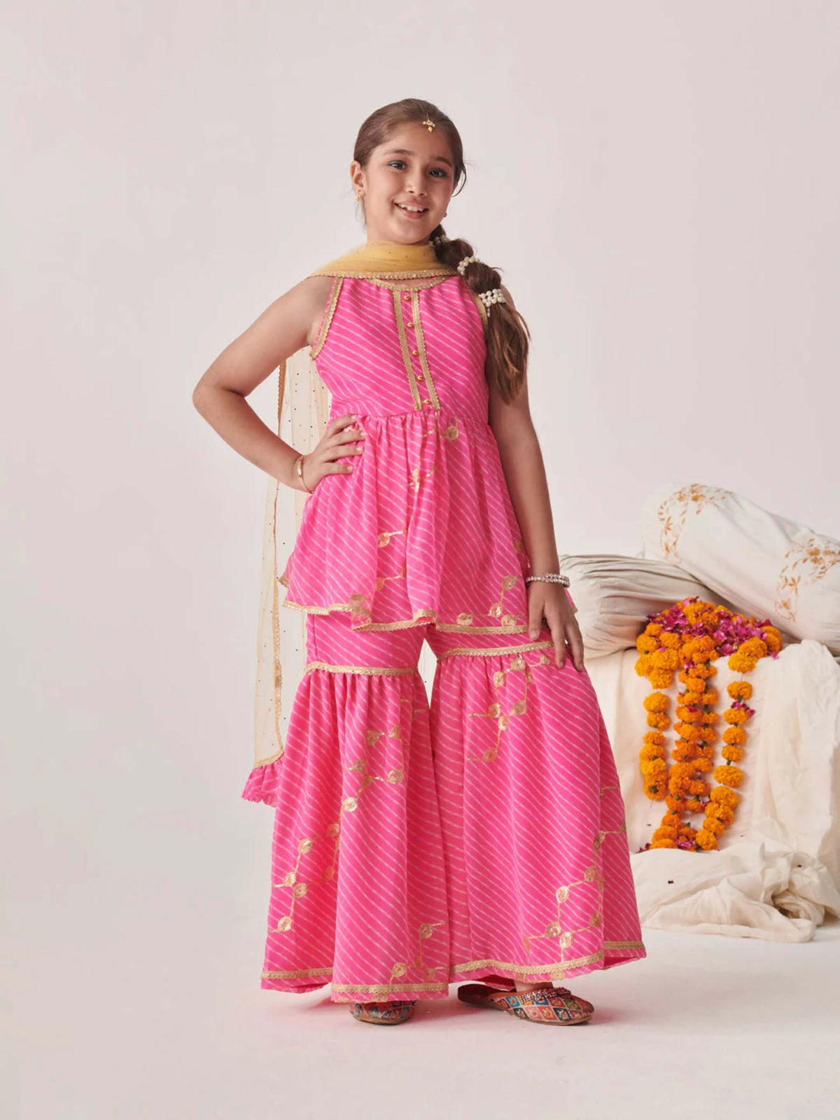 Joban Fashion Girl's Pink Color Sharara Set | Grocsy