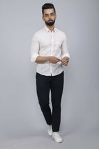 Miravan Men's White Spread Collar Striped Print Casual Shirt | Grocsy