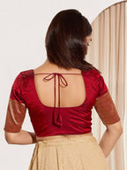 Joban Fashion Maroon Taffeta Silk Padded Blouse With Round Neck Elbow Sleeves | Grocsy