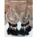 MS Fashion India Chandbali Black Glass Black Pearls And Hanging Silk Threads Earrings | Grocsy