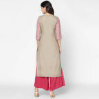 Cheera Hand Block Print Pink Colour Straight Kurta With Palazzo (MAAI-077K) | Grocsy