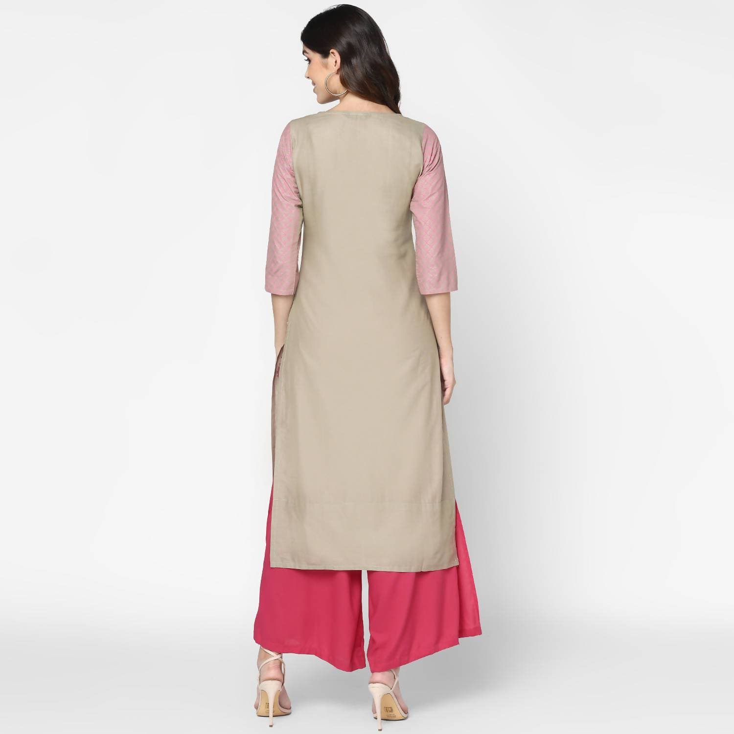 Cheera Hand Block Print Pink Colour Straight Kurta With Palazzo (MAAI-077K) | Grocsy