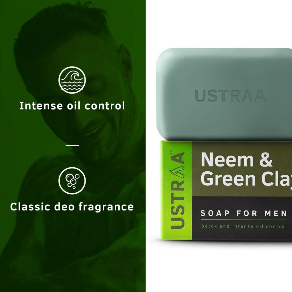 Ustraa Deo Soap For Men - Neem and Green Clay, Sea Minerals, & Activated Charcoal | Grocsy