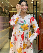 The52 Peach Women's Gorgeous Cotton Fabric Printed Work Straight Kurta Pant and Dupatta Set | Grocsy