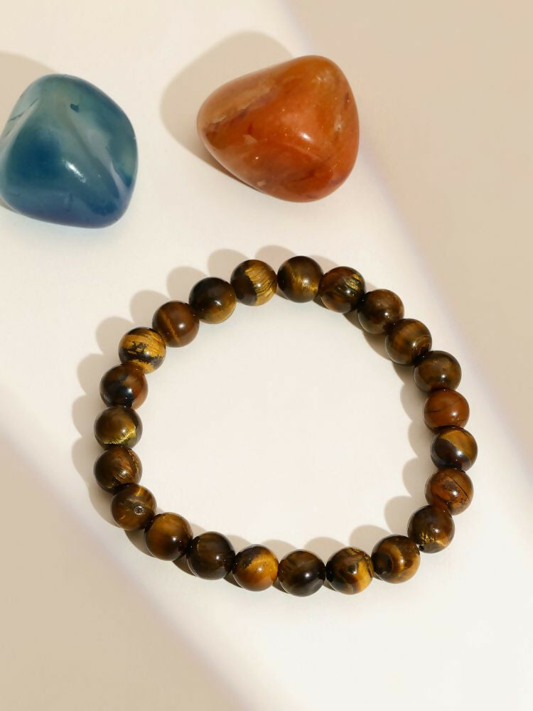 Tiger Eye Brown and Black Round crystal Beads Elastic Bracelet - Ruby Raang | Grocsy