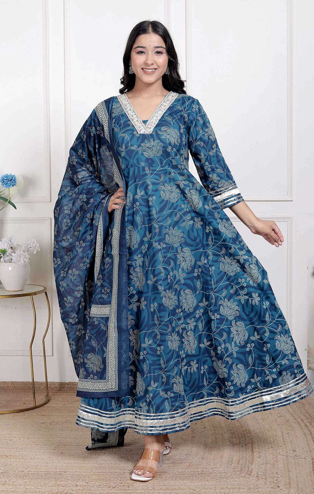 Miravan Women's Jashn Hand Block Printed Ethnic anarkali kurta and dupatta | Grocsy