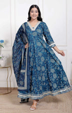 Miravan Women's Jashn Hand Block Printed Ethnic anarkali kurta and dupatta | Grocsy