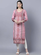 Myshka Women Pink Red Ethnic Motifs Printed Kurta | Grocsy