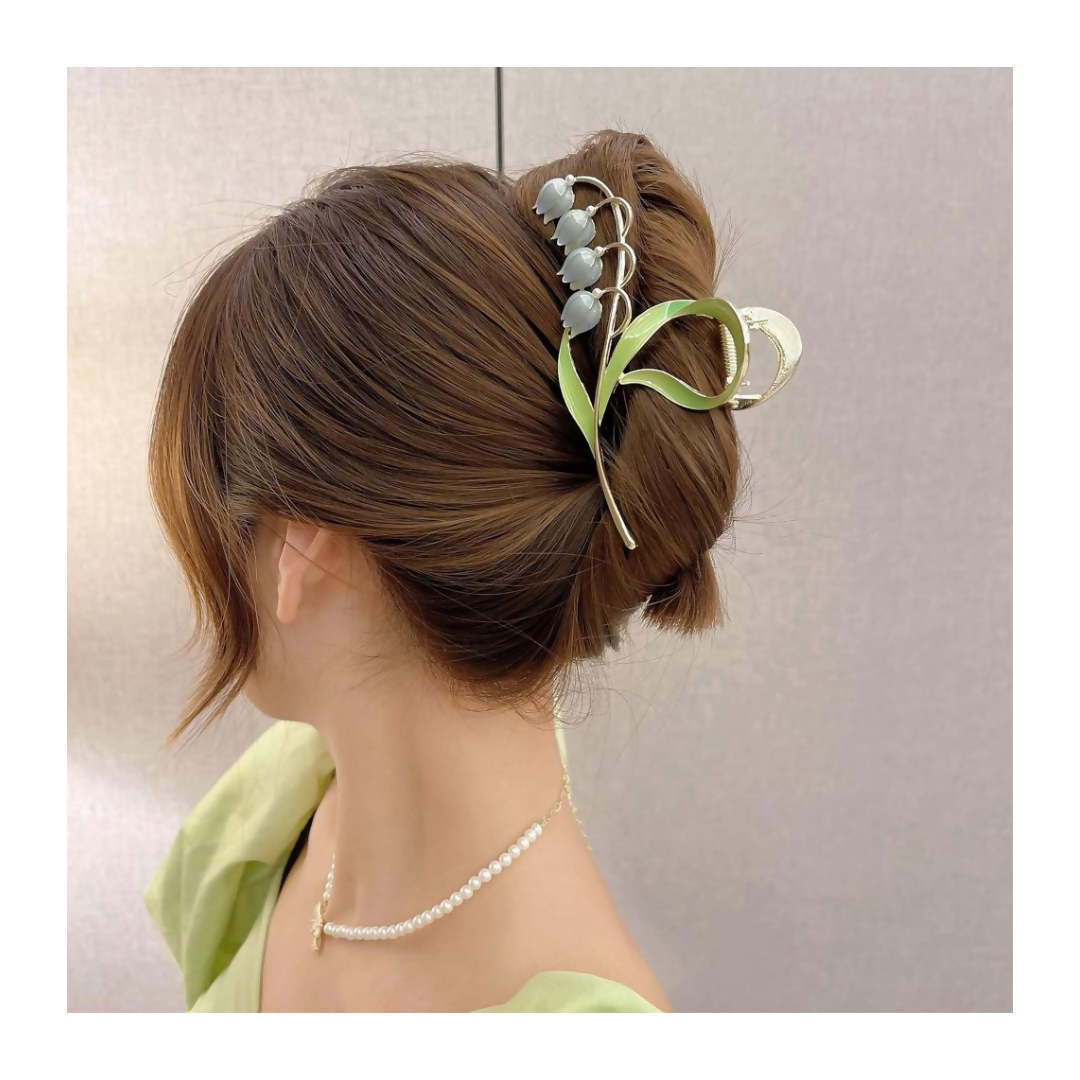 Joban Fashion Green Metal Queen Art Long Flower Hair Clutcher For Women | Grocsy