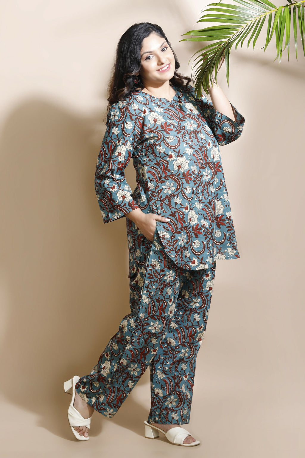 Breathables Blue Kalamkari Kurta & Pant Cotton Co-Ord Set | Grocsy