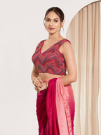 Joban Fashion Magenta Net Padded Blouse With V Neck Sleeveless | Grocsy