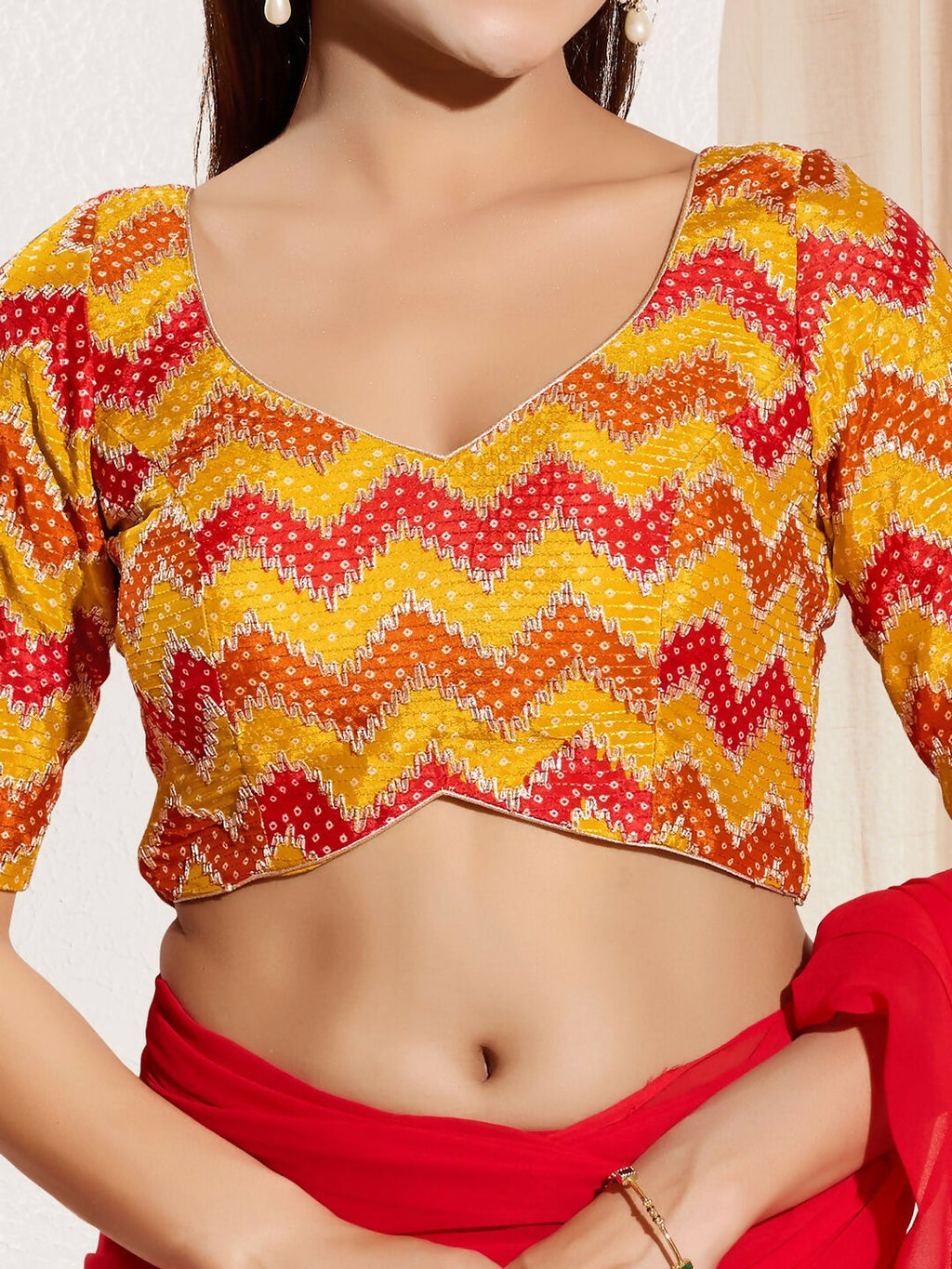 Joban Fashion Yellow Chiffon Padded Blouse With Square Neck Elbow Sleeves | Grocsy