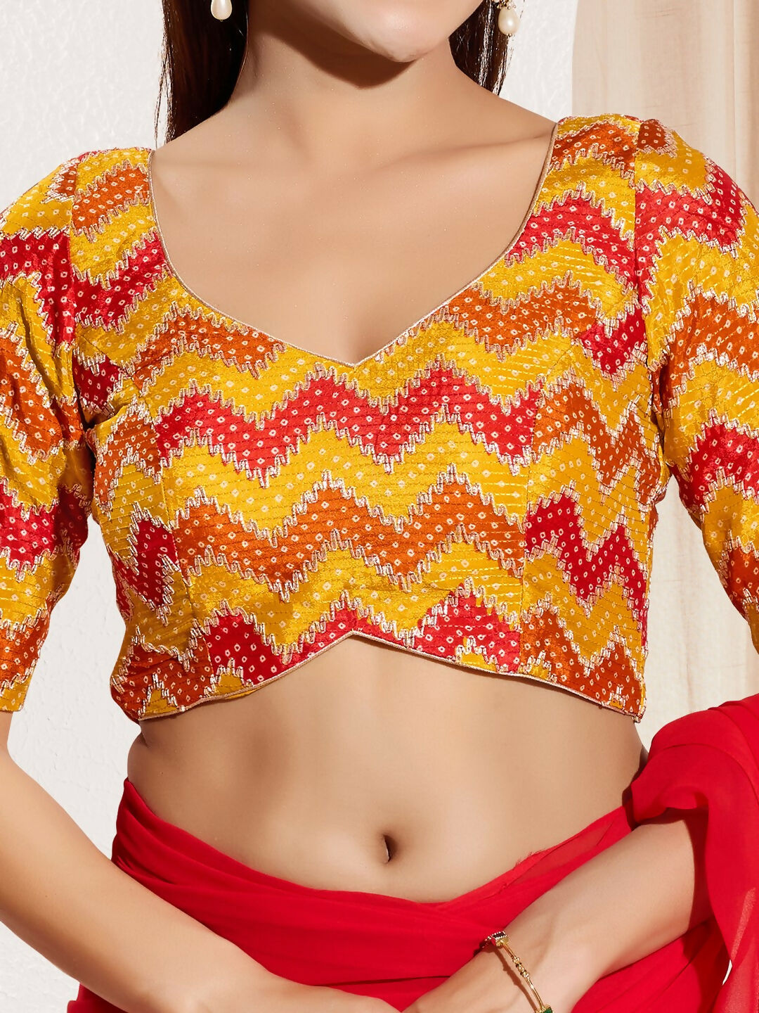 Joban Fashion Yellow Chiffon Padded Blouse With Square Neck Elbow Sleeves | Grocsy