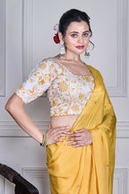 Morchari Yellow Chiffon Hand Embroidery Saree And Stitched Blouse | Grocsy